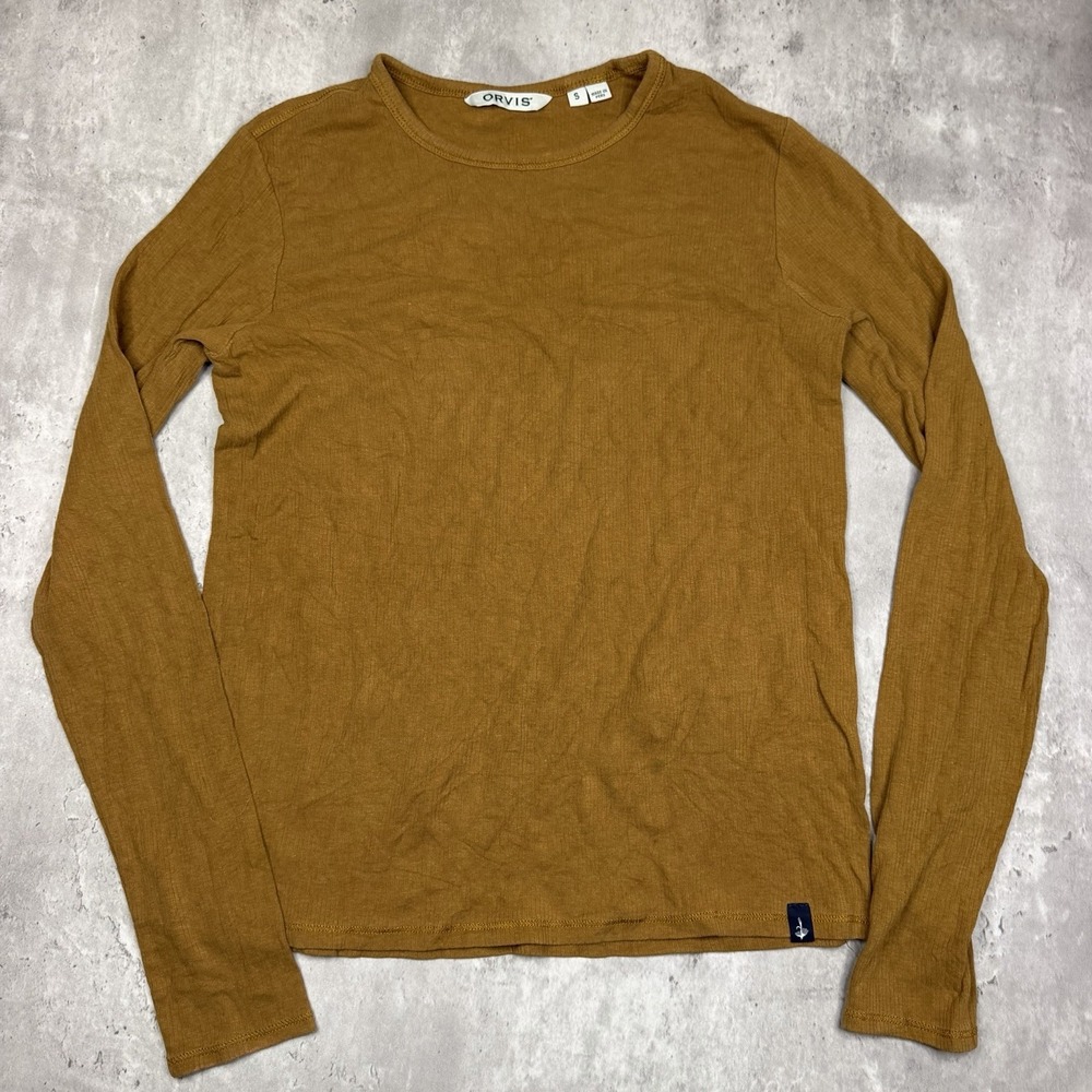 Orvis Classic Collection Women Orange Fleece Crew Neck Long Sleeve Small Cozy